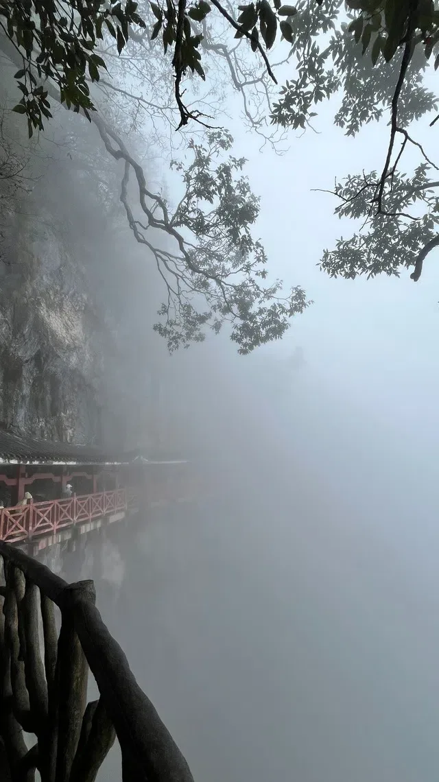 鬼谷栈道悬崖云雾